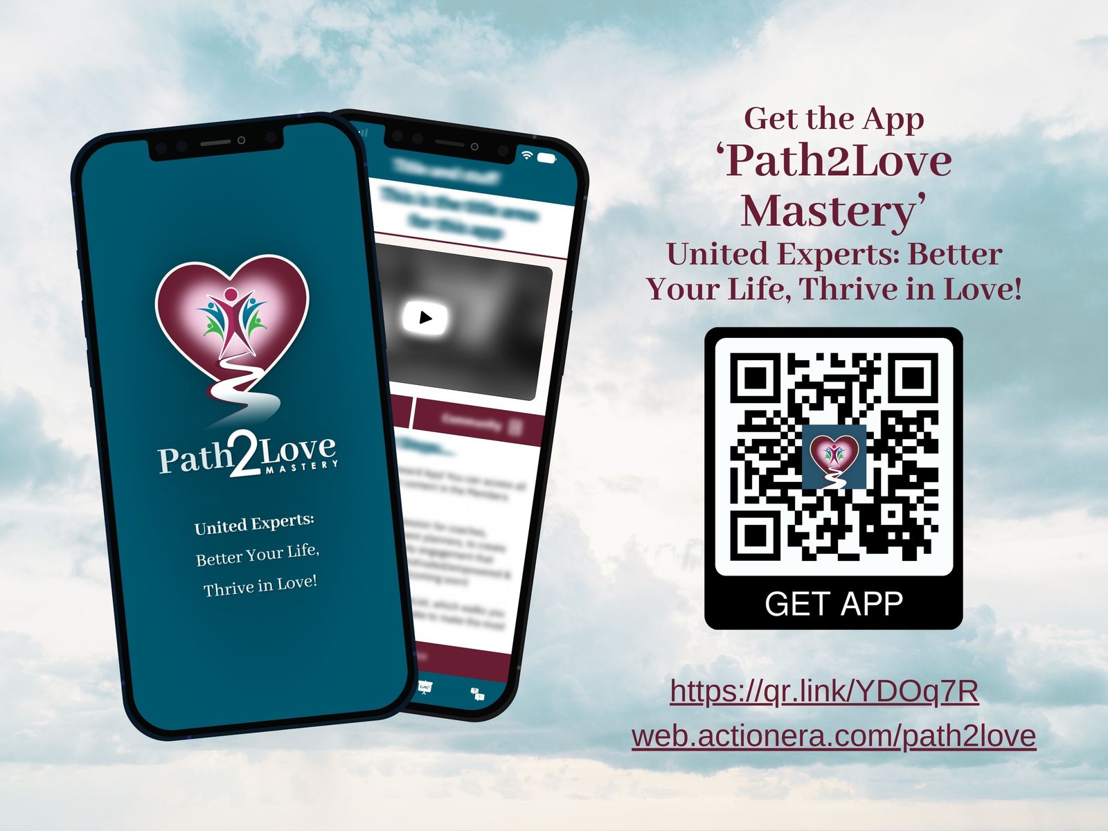 Path2Love Mastery App preview with phone screens and app download information